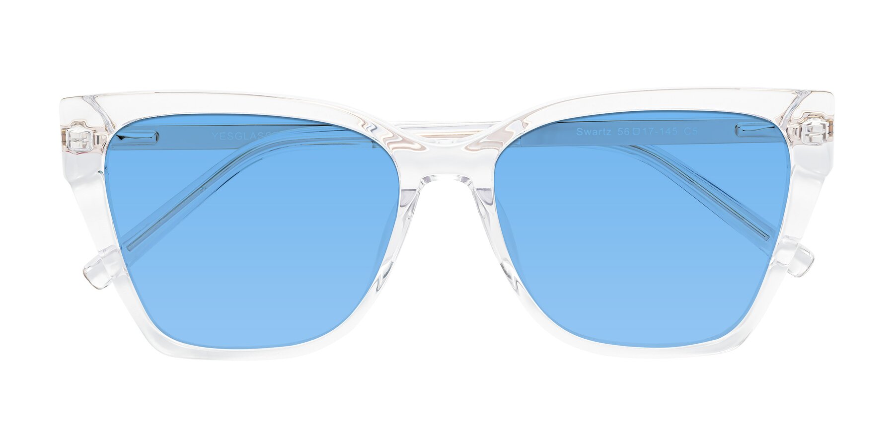 Folded Front of Swartz in Clear with Medium Blue Tinted Lenses