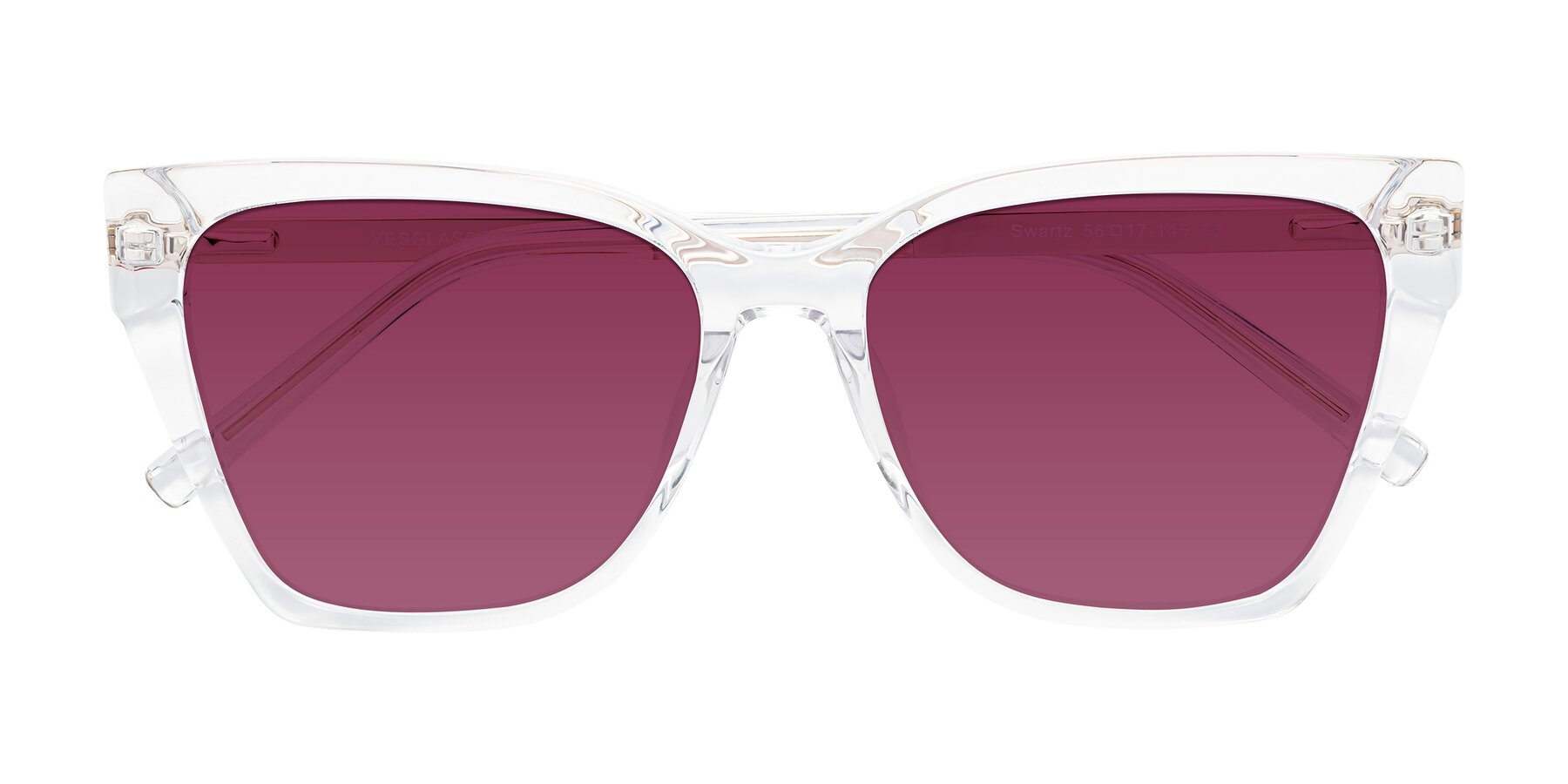 Folded Front of Swartz in Clear with Wine Tinted Lenses