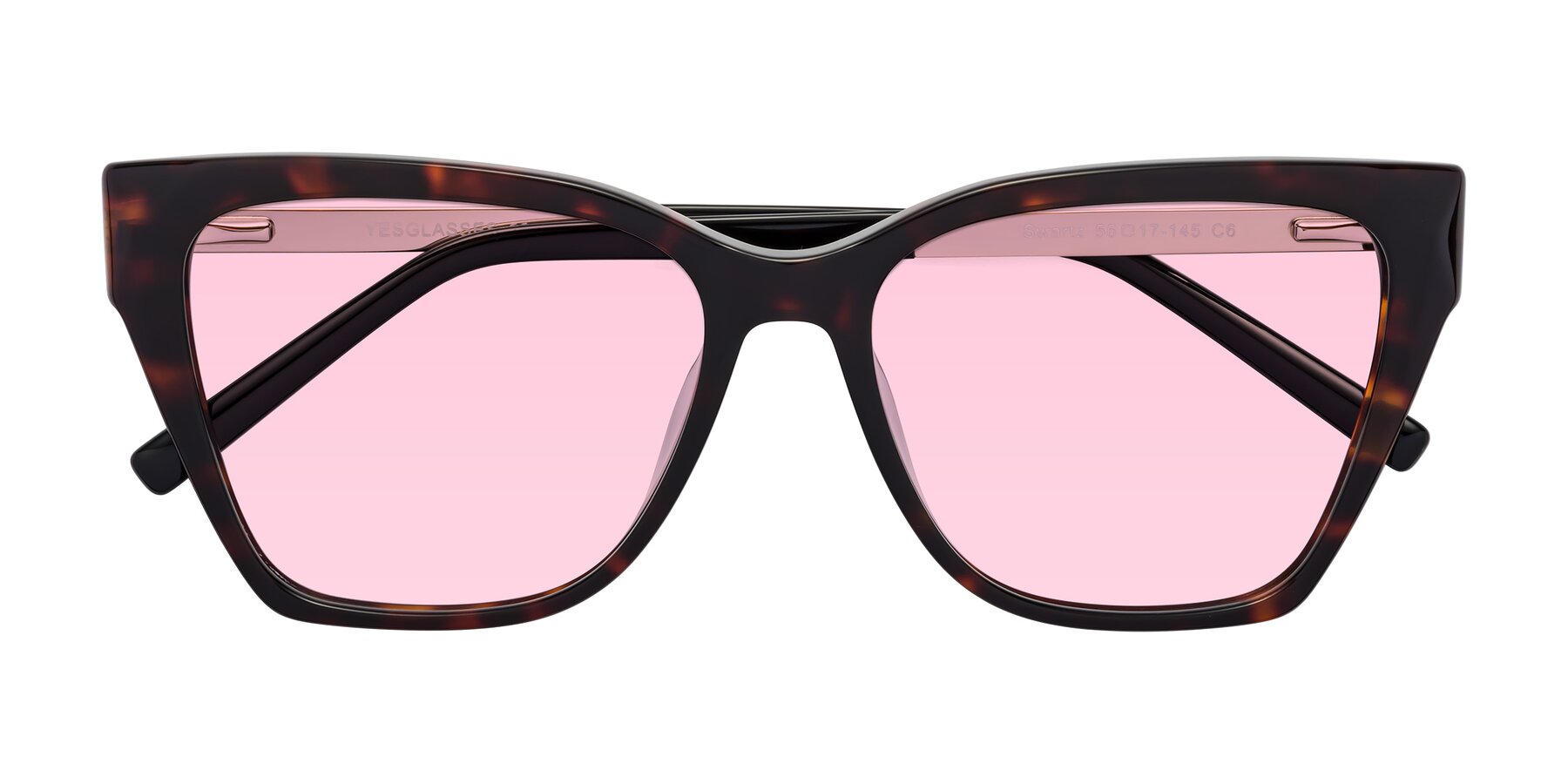 Folded Front of Swartz in Tortoise with Light Pink Tinted Lenses