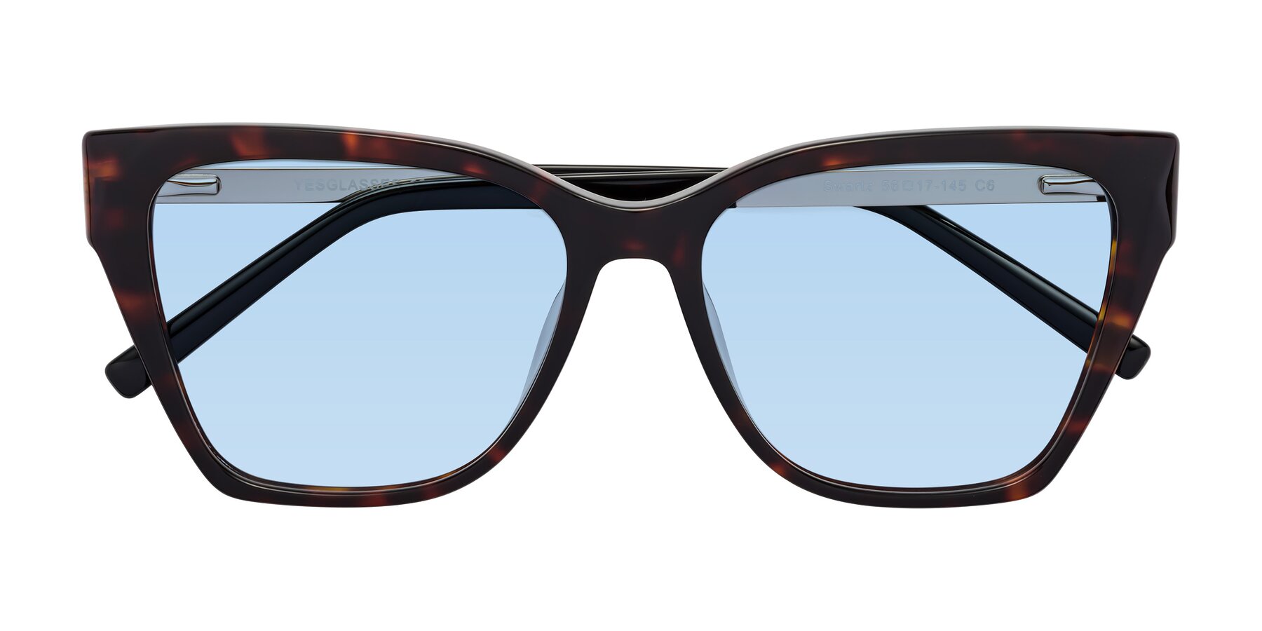 Folded Front of Swartz in Tortoise with Light Blue Tinted Lenses