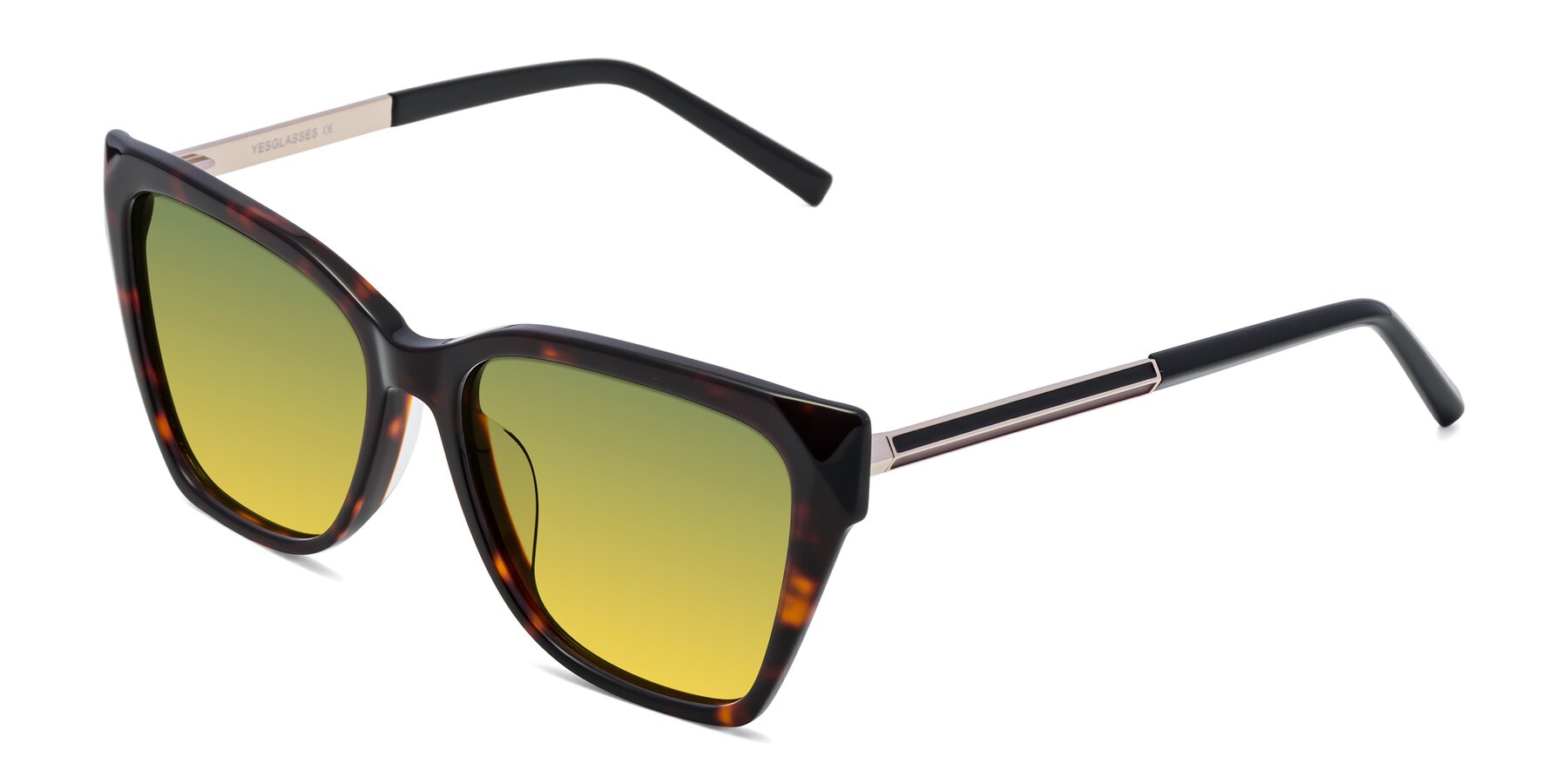 Angle of Swartz in Tortoise with Green / Yellow Gradient Lenses