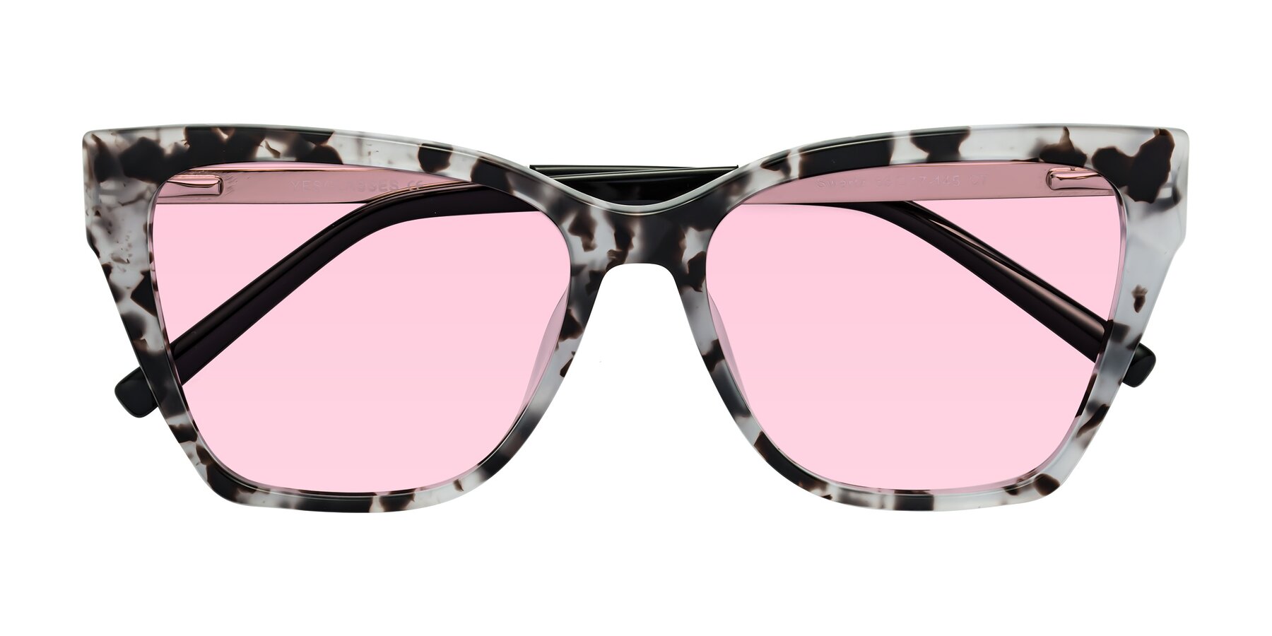 Folded Front of Swartz in White Tortoise with Light Pink Tinted Lenses