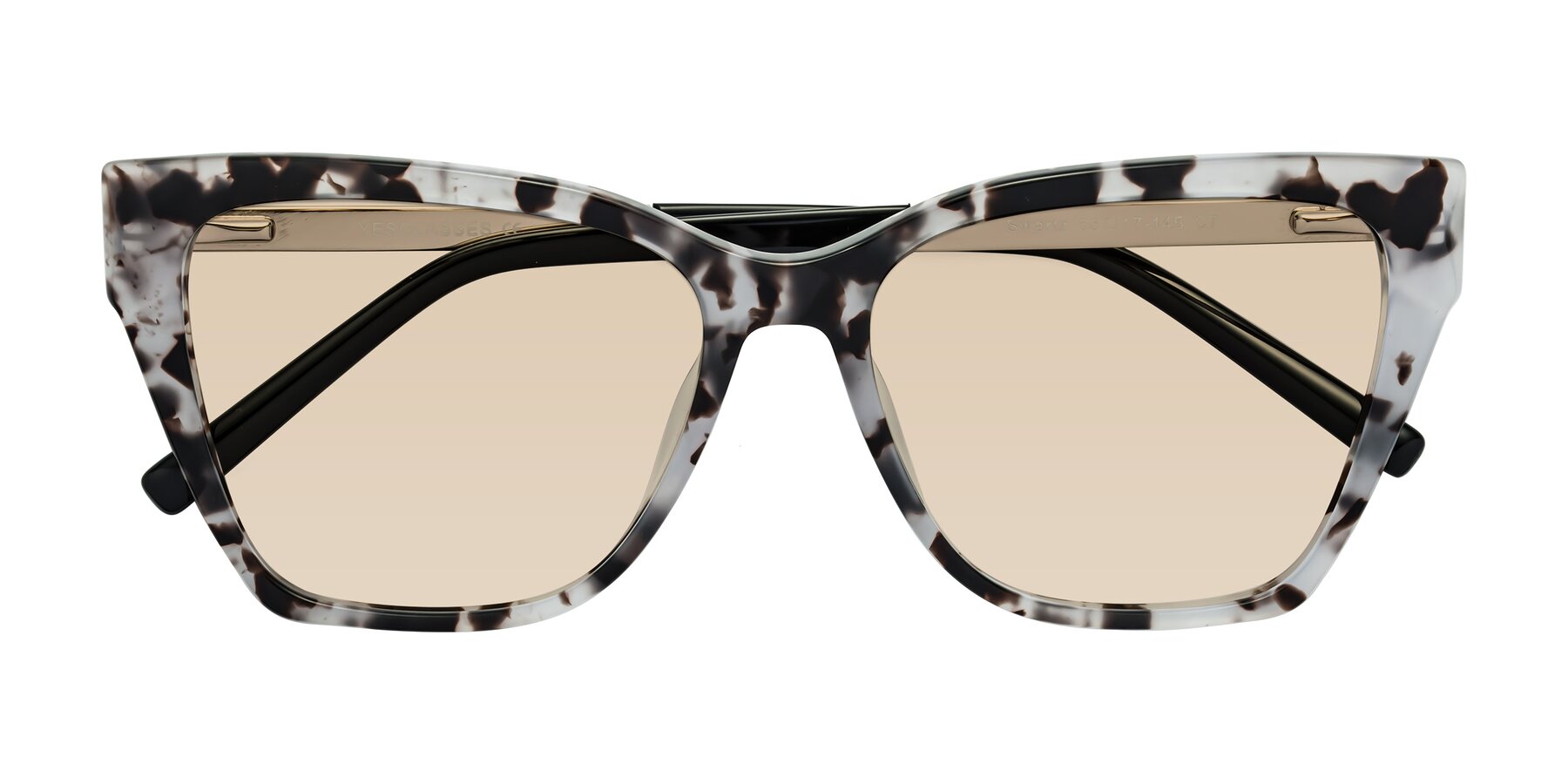 Folded Front of Swartz in White Tortoise with Light Brown Tinted Lenses