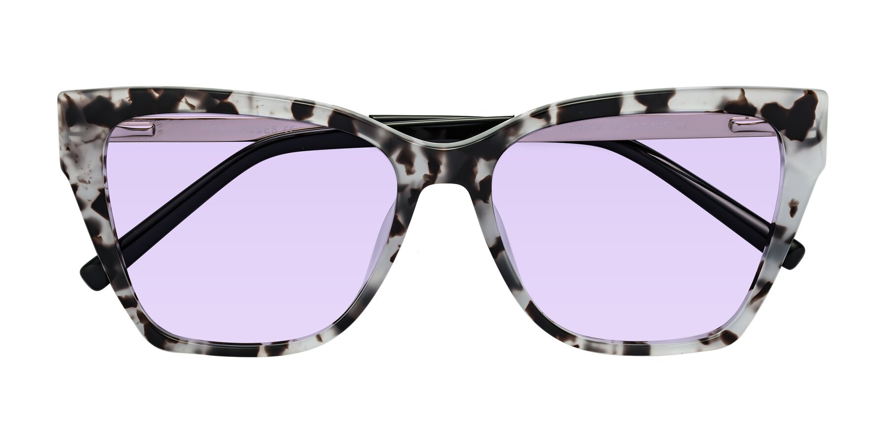 Folded Front of Swartz in White Tortoise with Light Purple Tinted Lenses