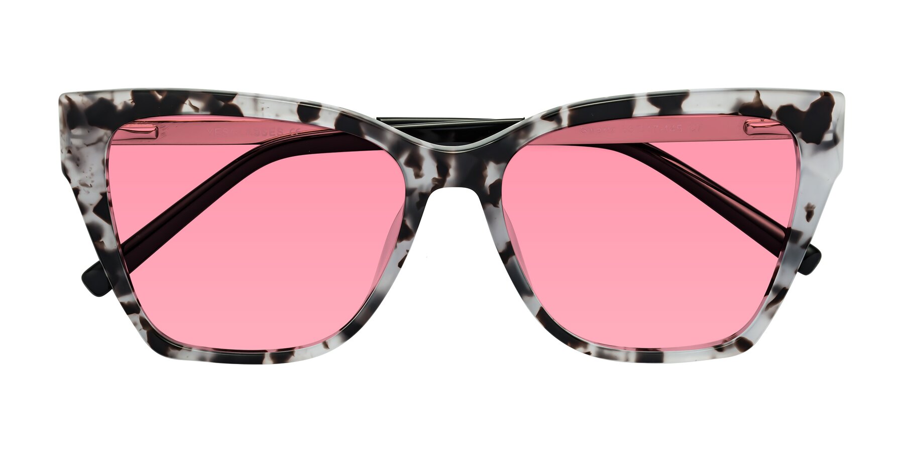 Folded Front of Swartz in White Tortoise with Pink Tinted Lenses