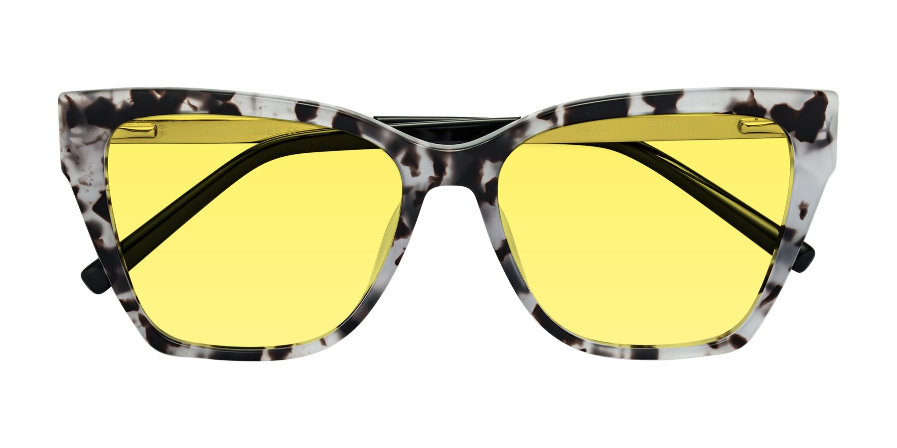 Folded Front of Swartz in White Tortoise with Medium Yellow Tinted Lenses