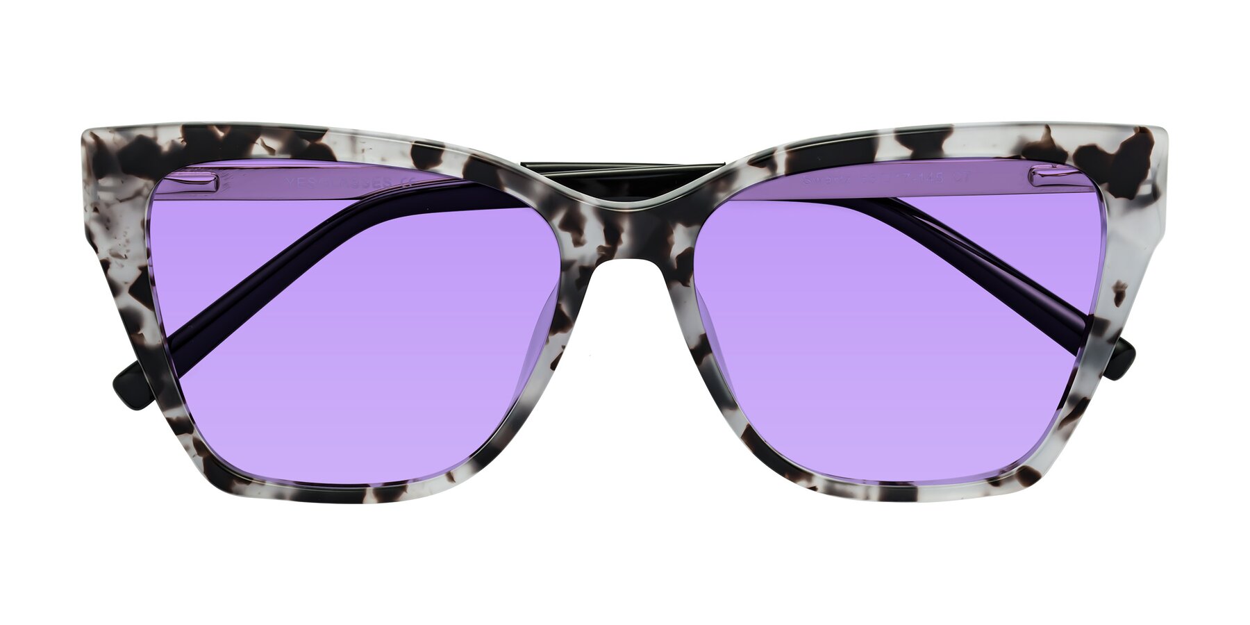 Folded Front of Swartz in White Tortoise with Medium Purple Tinted Lenses