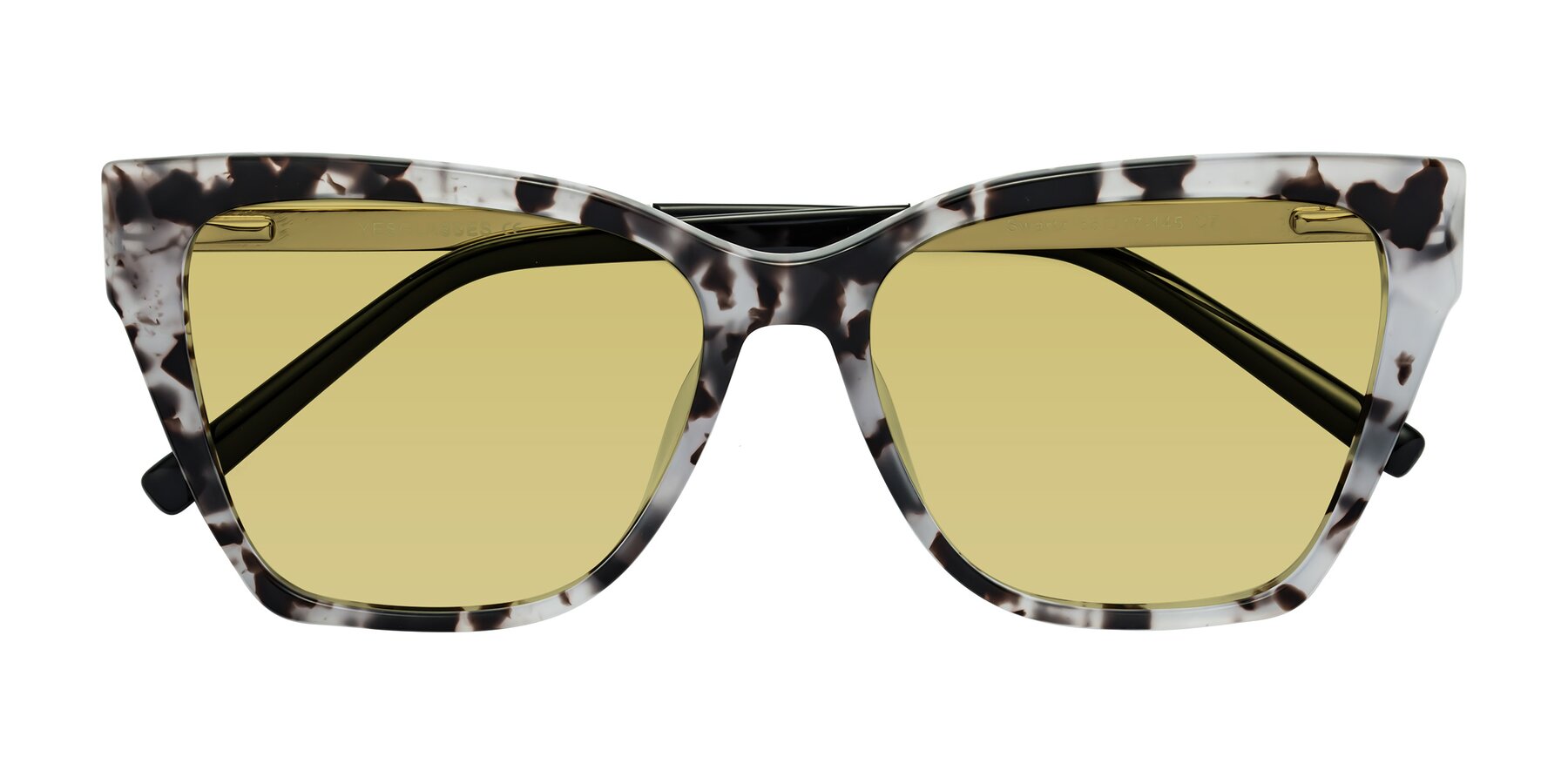 Folded Front of Swartz in White Tortoise with Medium Champagne Tinted Lenses
