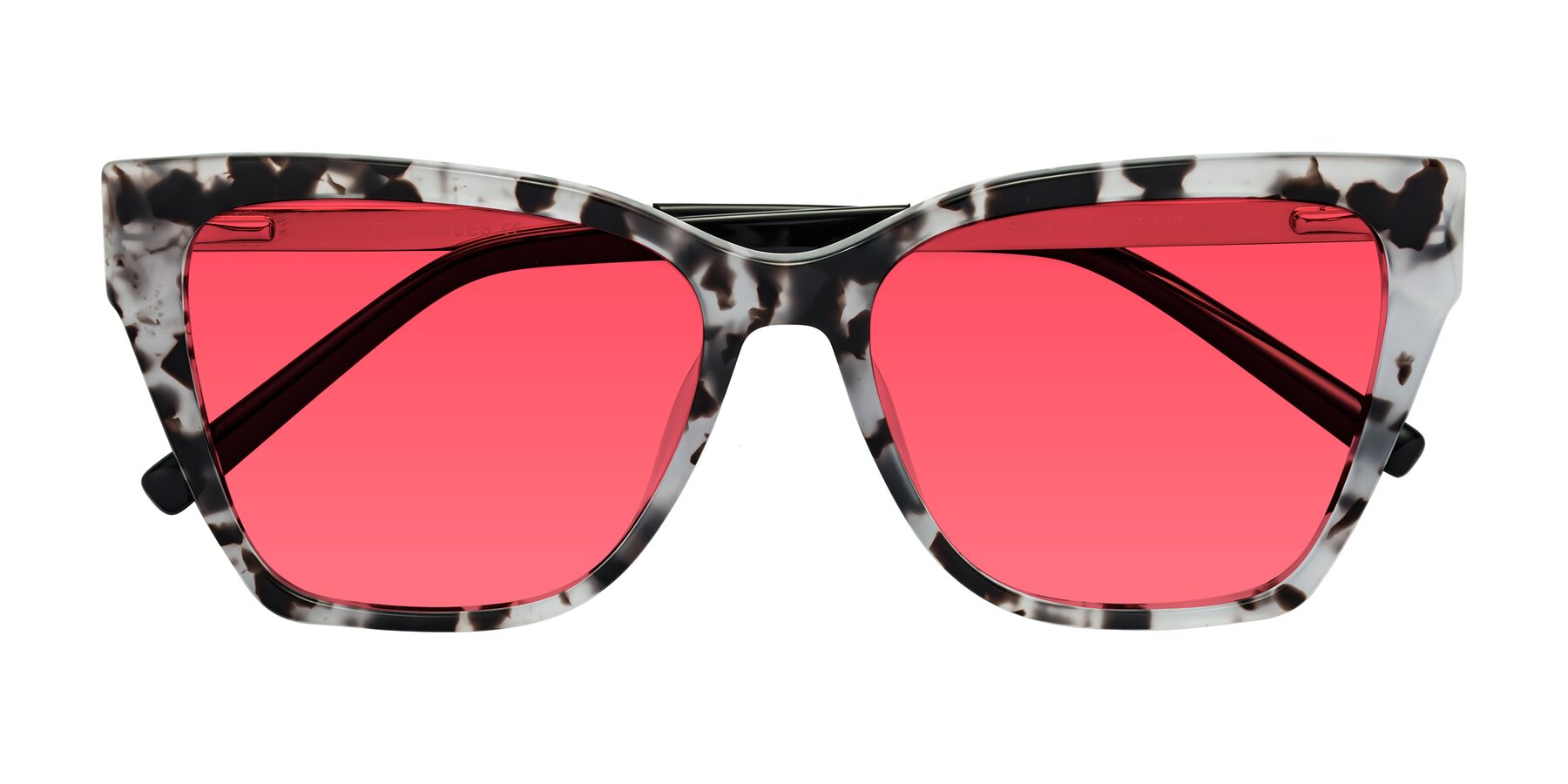 Folded Front of Swartz in White Tortoise with Red Tinted Lenses