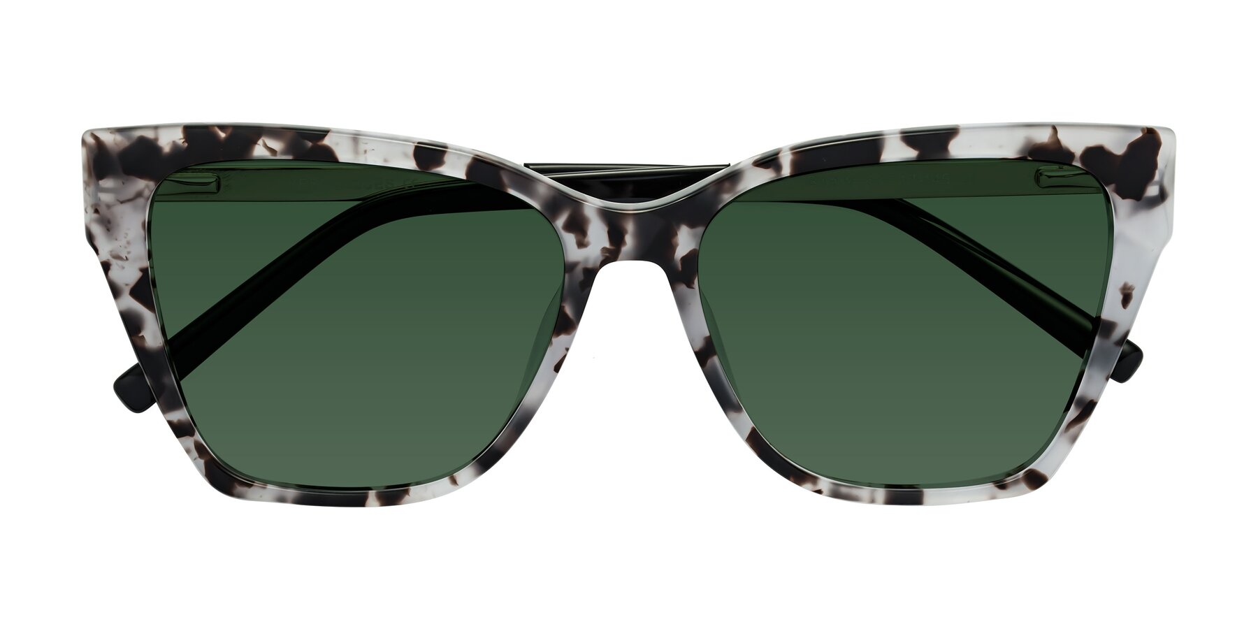 Folded Front of Swartz in White Tortoise with Green Tinted Lenses