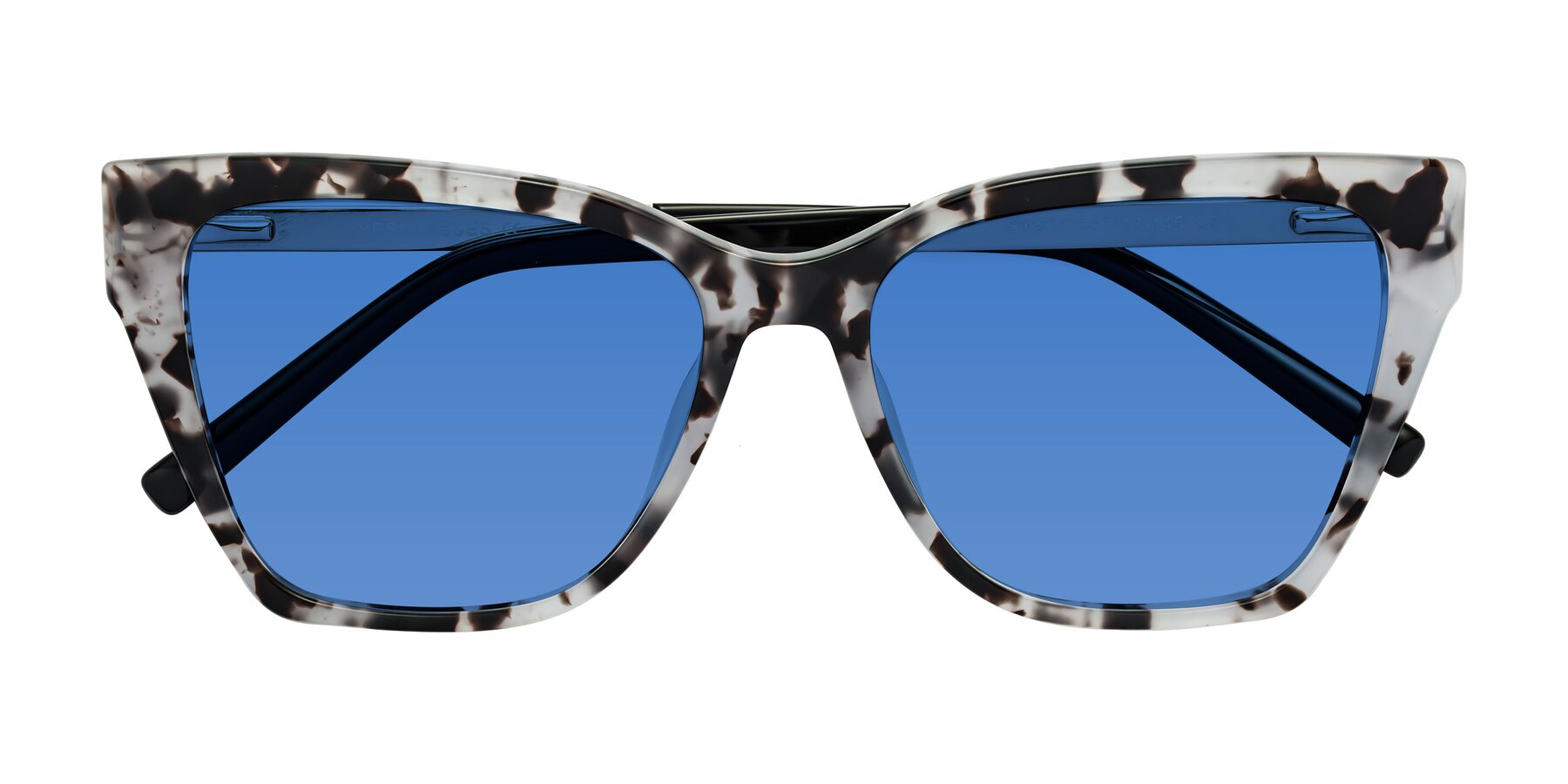 Folded Front of Swartz in White Tortoise with Blue Tinted Lenses