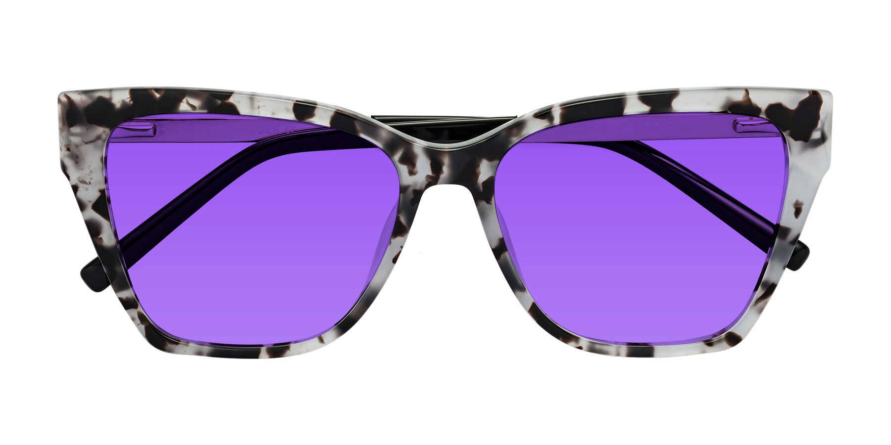 Folded Front of Swartz in White Tortoise with Purple Tinted Lenses