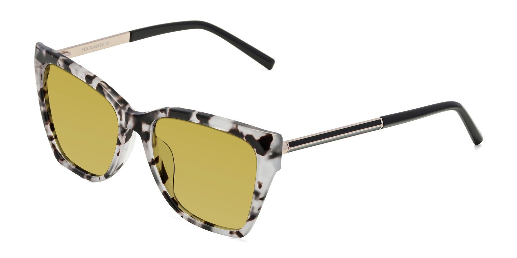 Angle of Swartz in White Tortoise with Champagne Tinted Lenses