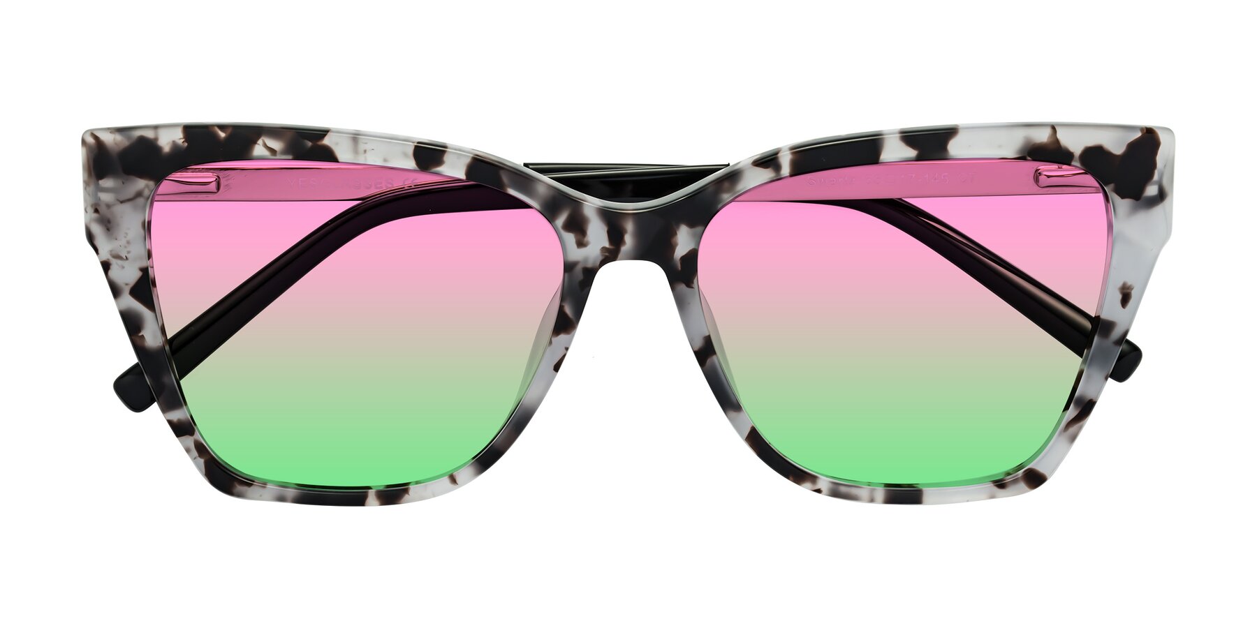 Folded Front of Swartz in White Tortoise with Pink / Green Gradient Lenses