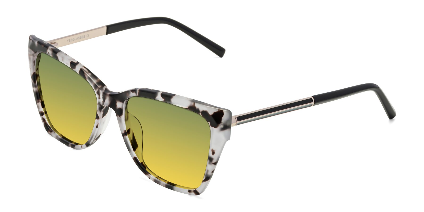Angle of Swartz in White Tortoise with Green / Yellow Gradient Lenses