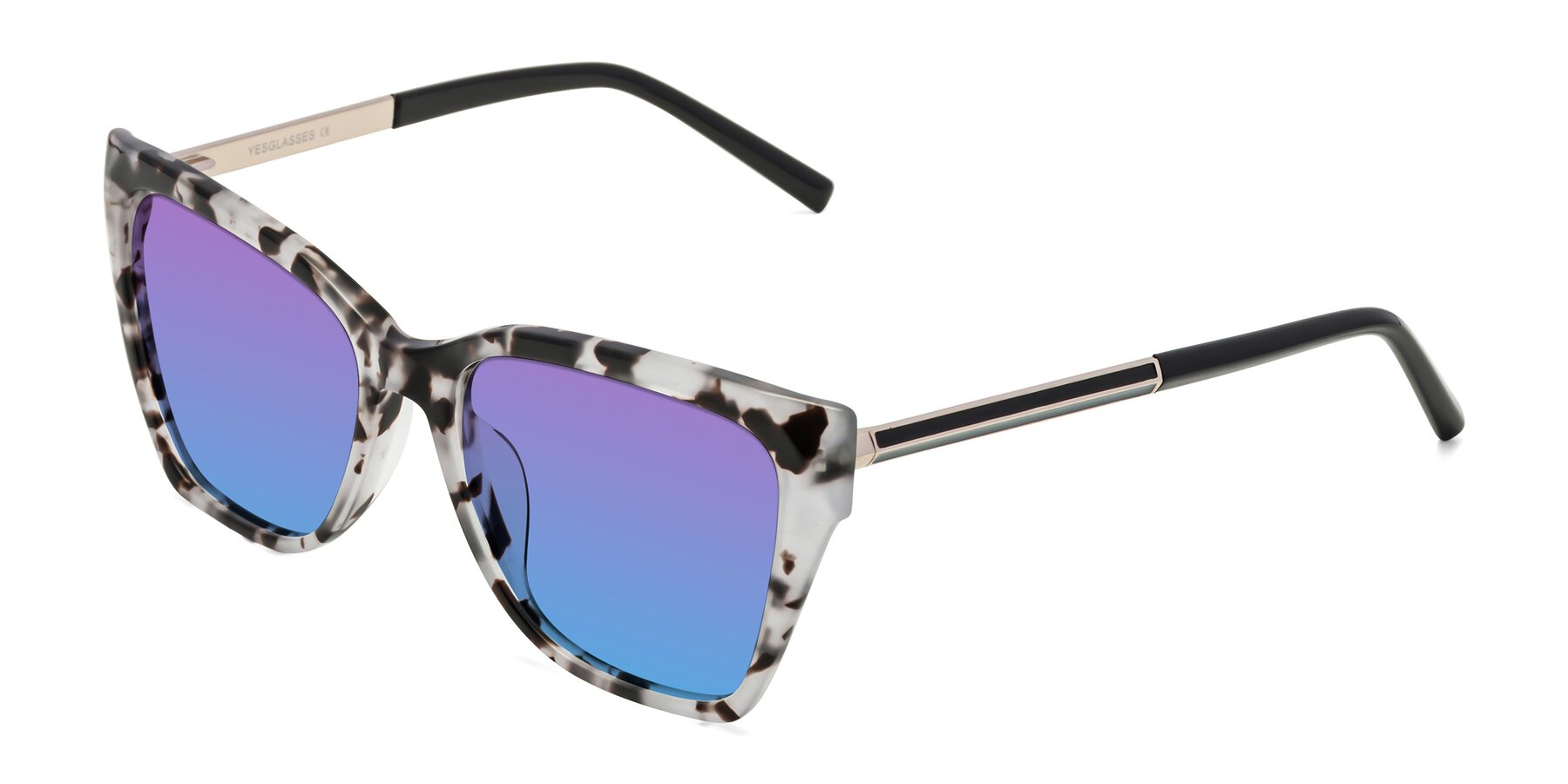 Angle of Swartz in White Tortoise with Purple / Blue Gradient Lenses
