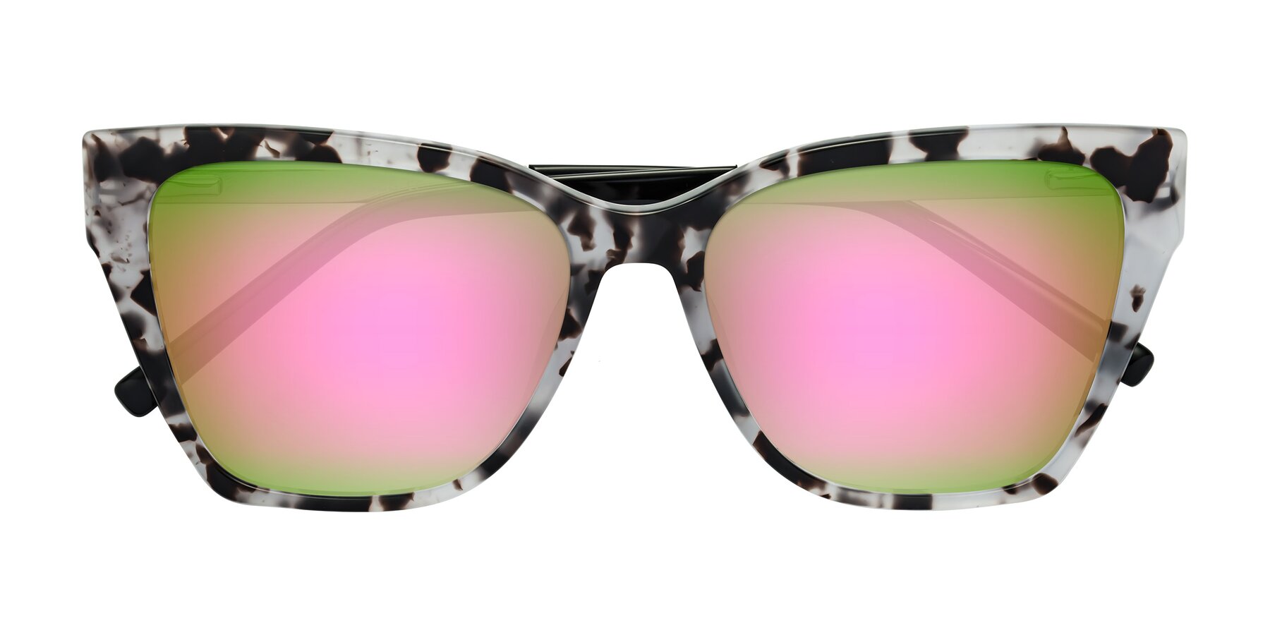 Folded Front of Swartz in White Tortoise with Pink Mirrored Lenses