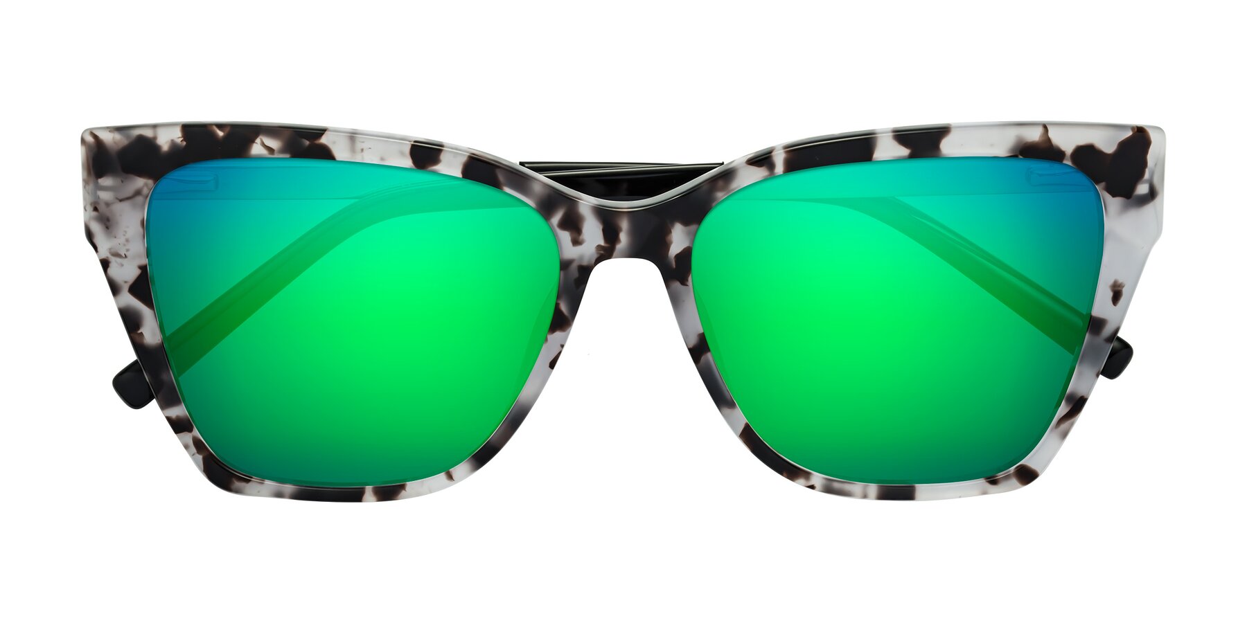 Folded Front of Swartz in White Tortoise with Green Mirrored Lenses