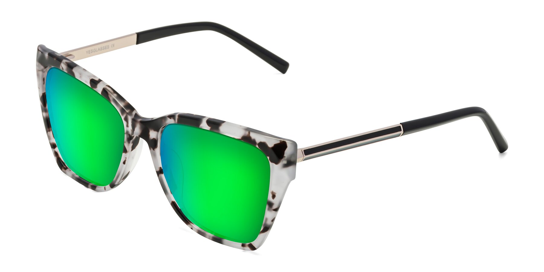 Angle of Swartz in White Tortoise with Green Mirrored Lenses
