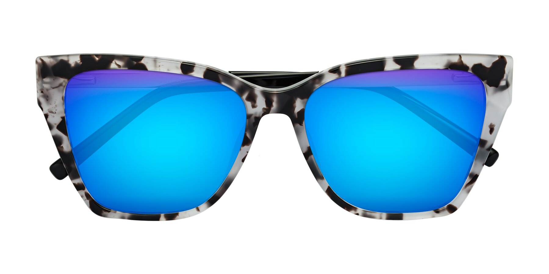 Folded Front of Swartz in White Tortoise with Blue Mirrored Lenses