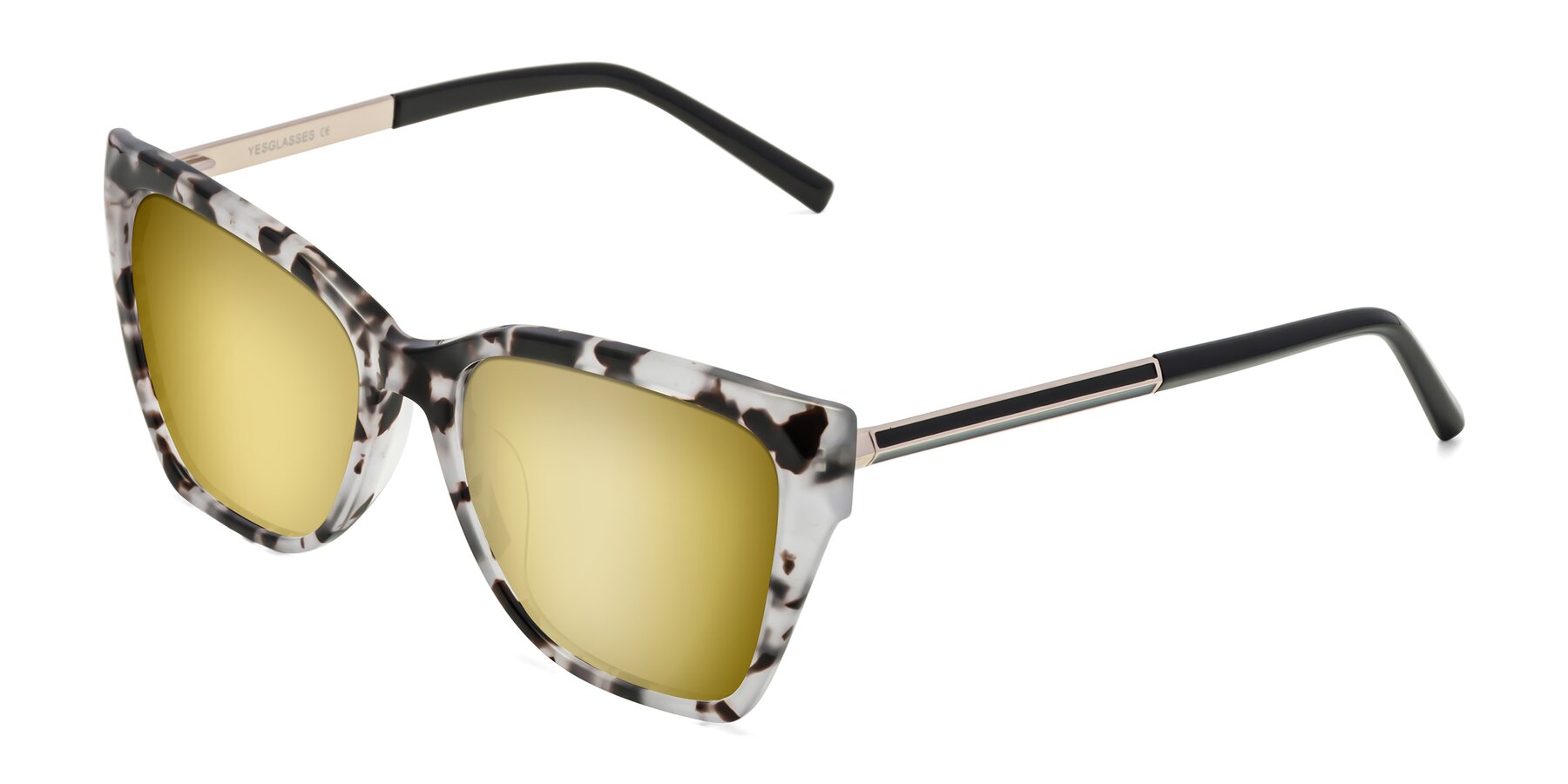 Angle of Swartz in White Tortoise with Gold Mirrored Lenses