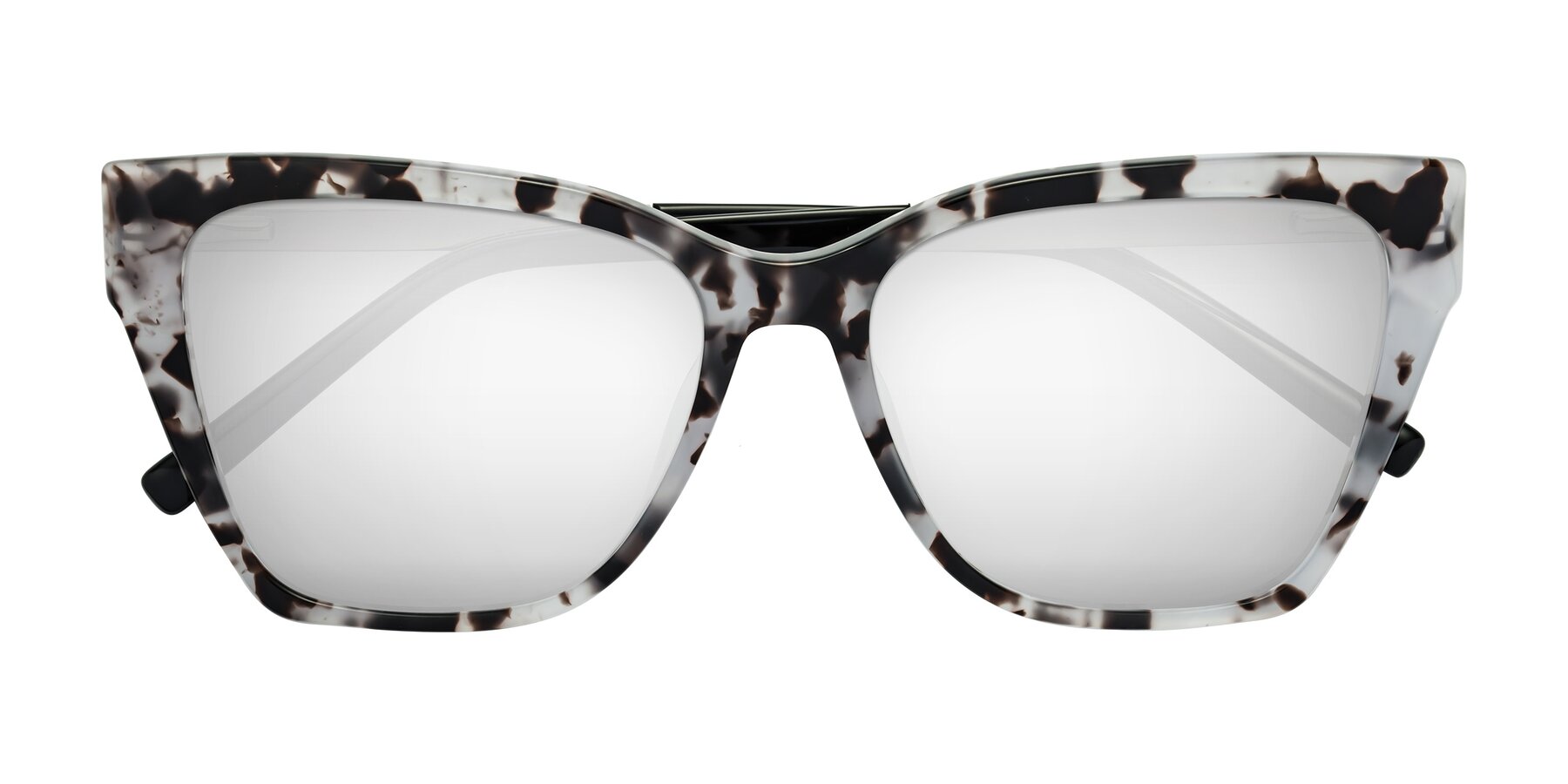 Folded Front of Swartz in White Tortoise with Silver Mirrored Lenses