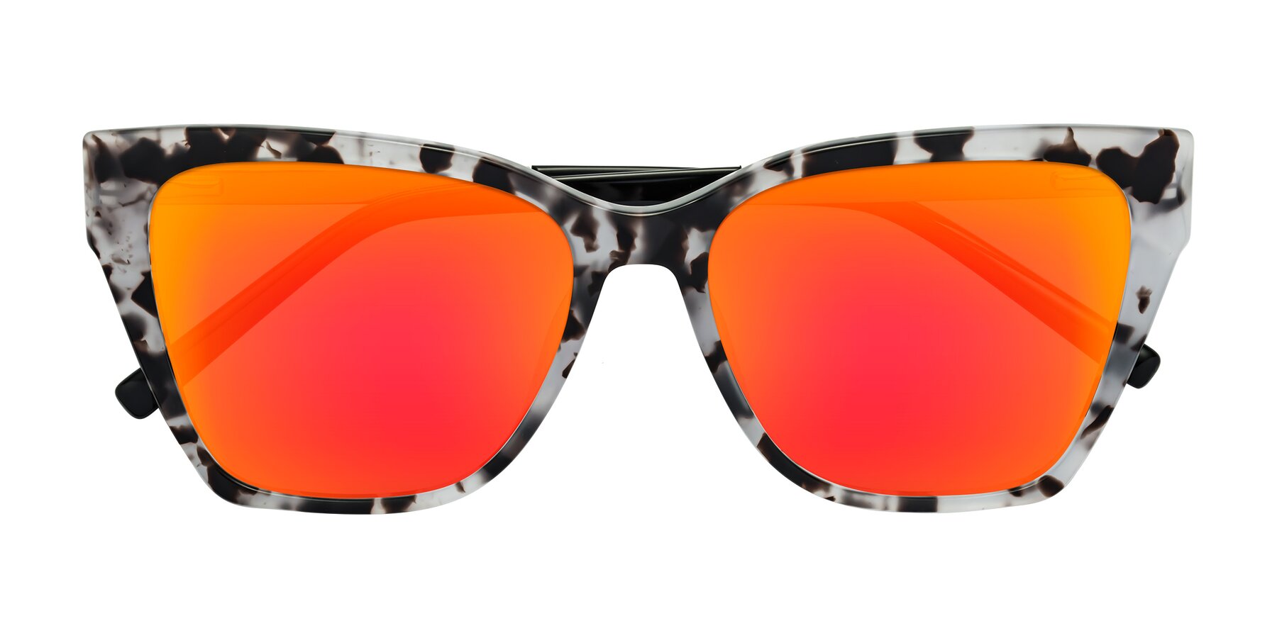 Folded Front of Swartz in White Tortoise with Red Gold Mirrored Lenses