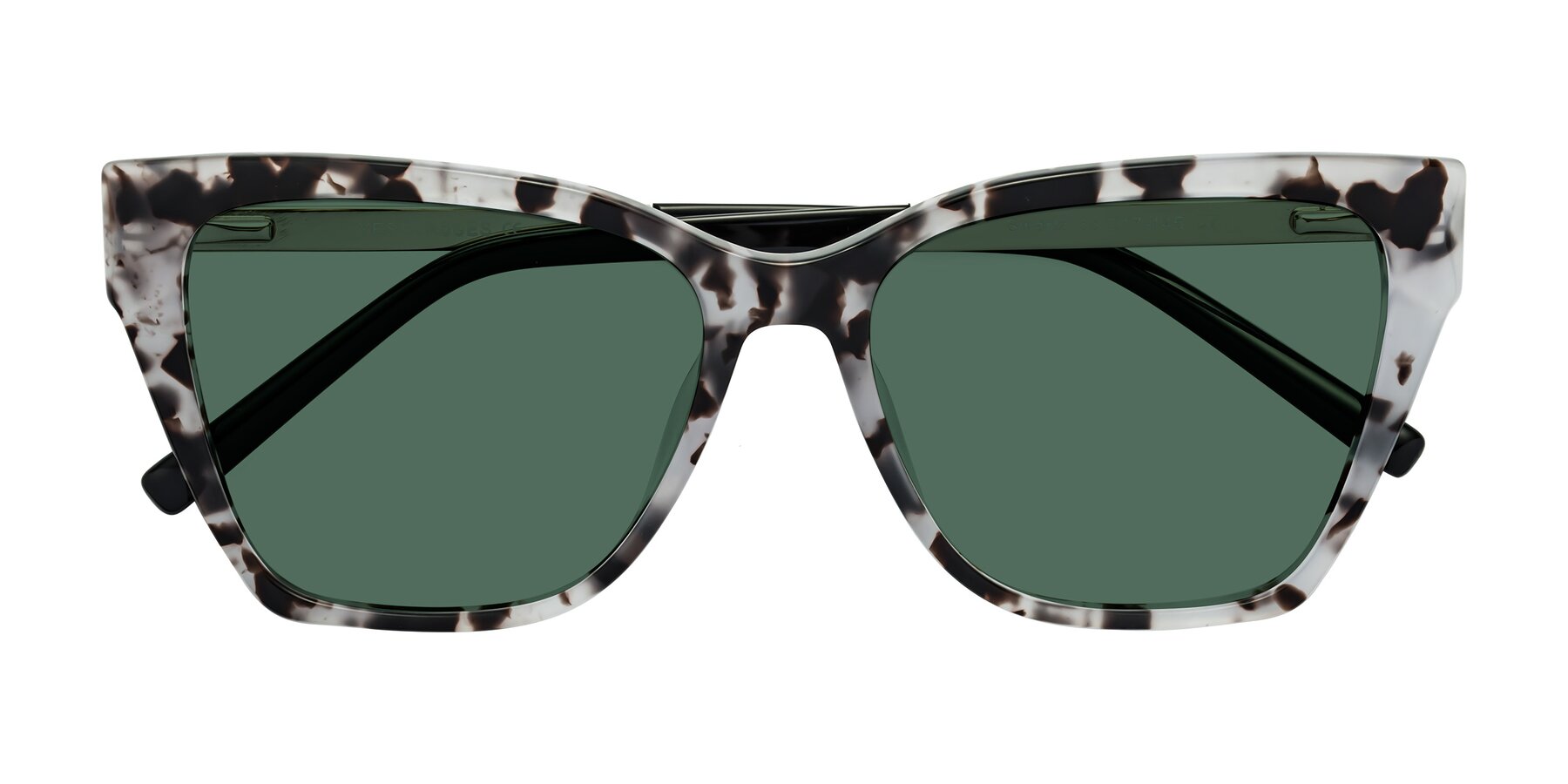 Folded Front of Swartz in White Tortoise with Green Polarized Lenses