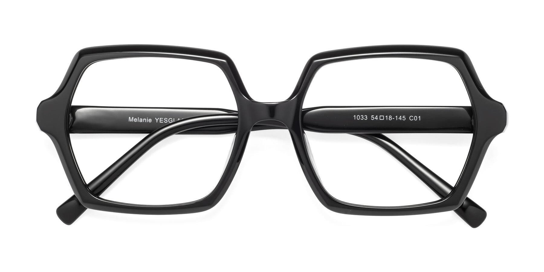 Folded Front of Melanie in Black with Clear Eyeglass Lenses