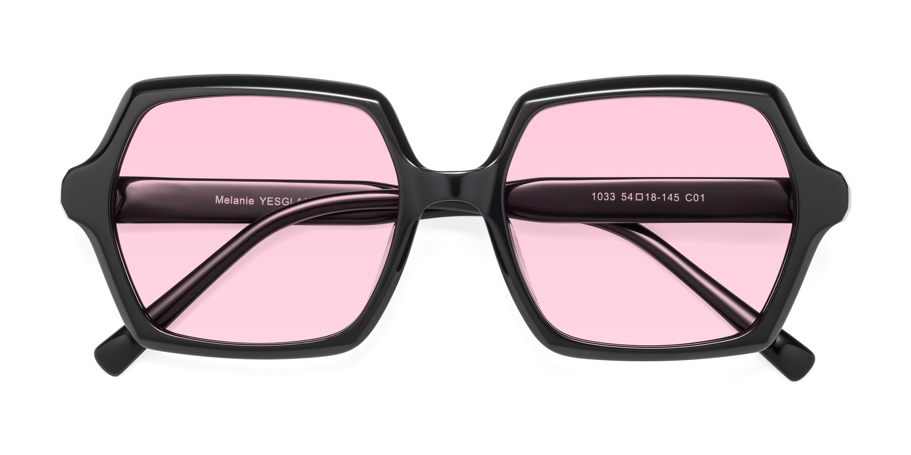 Folded Front of Melanie in Black with Light Pink Tinted Lenses