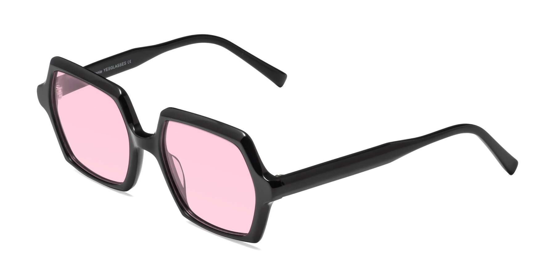 Angle of Melanie in Black with Light Pink Tinted Lenses