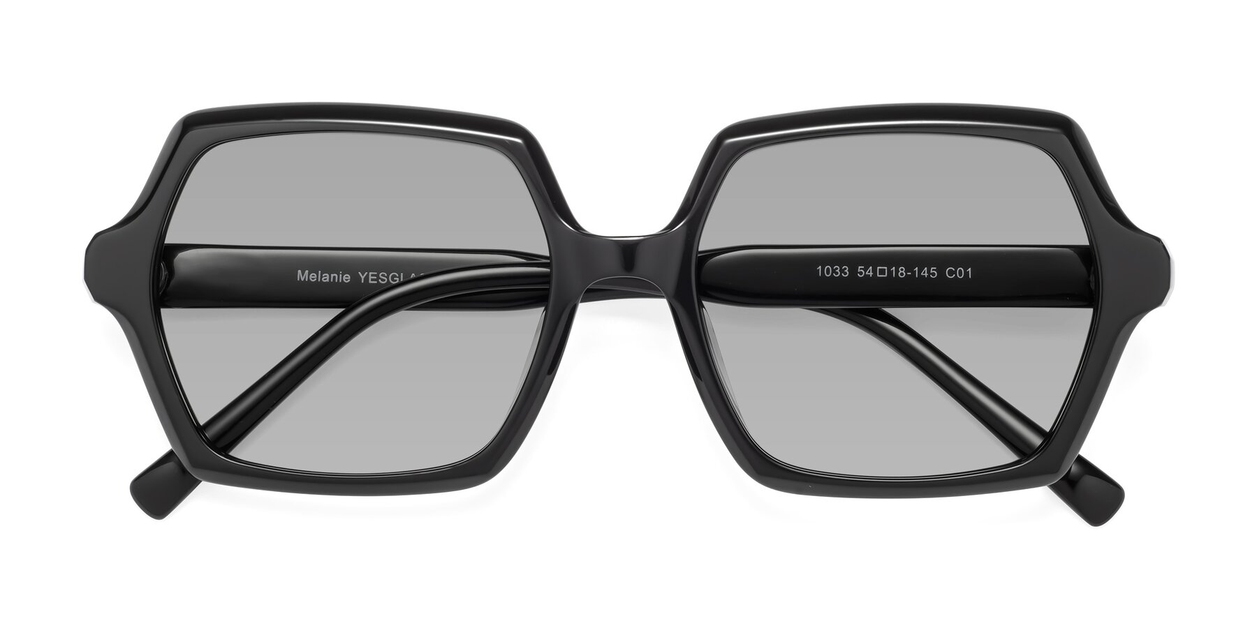 Folded Front of Melanie in Black with Light Gray Tinted Lenses