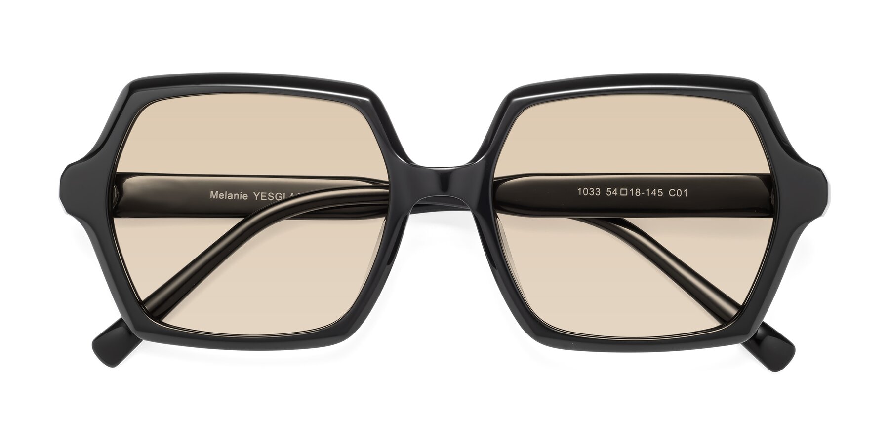 Folded Front of Melanie in Black with Light Brown Tinted Lenses
