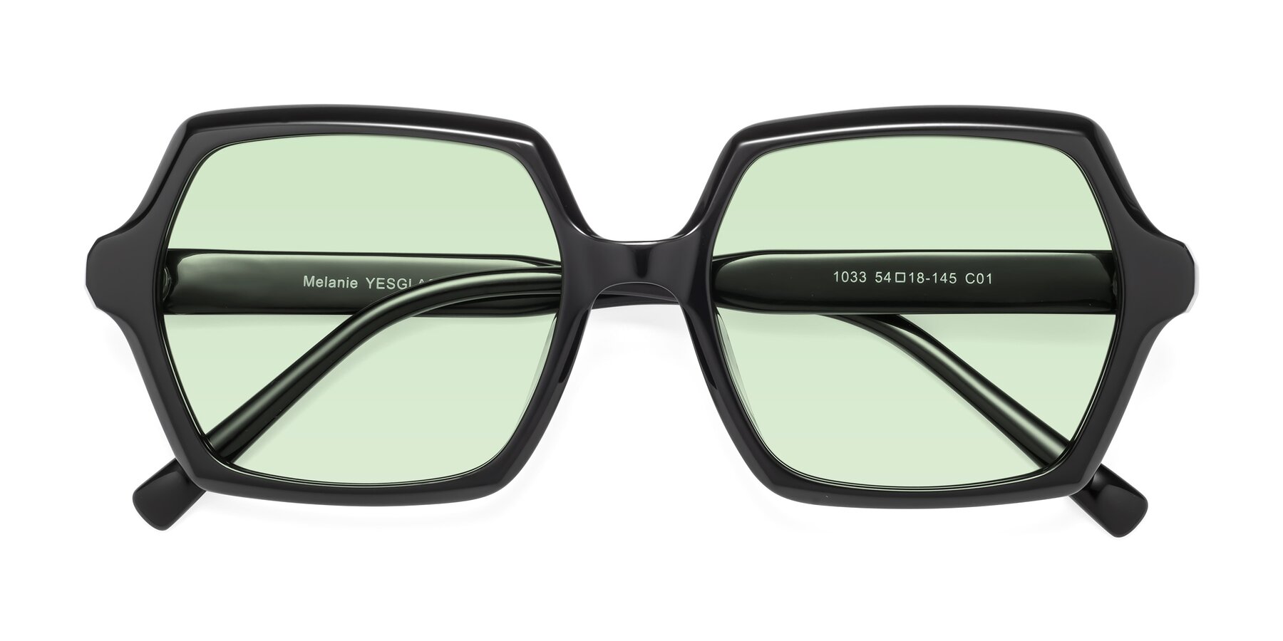 Folded Front of Melanie in Black with Light Green Tinted Lenses