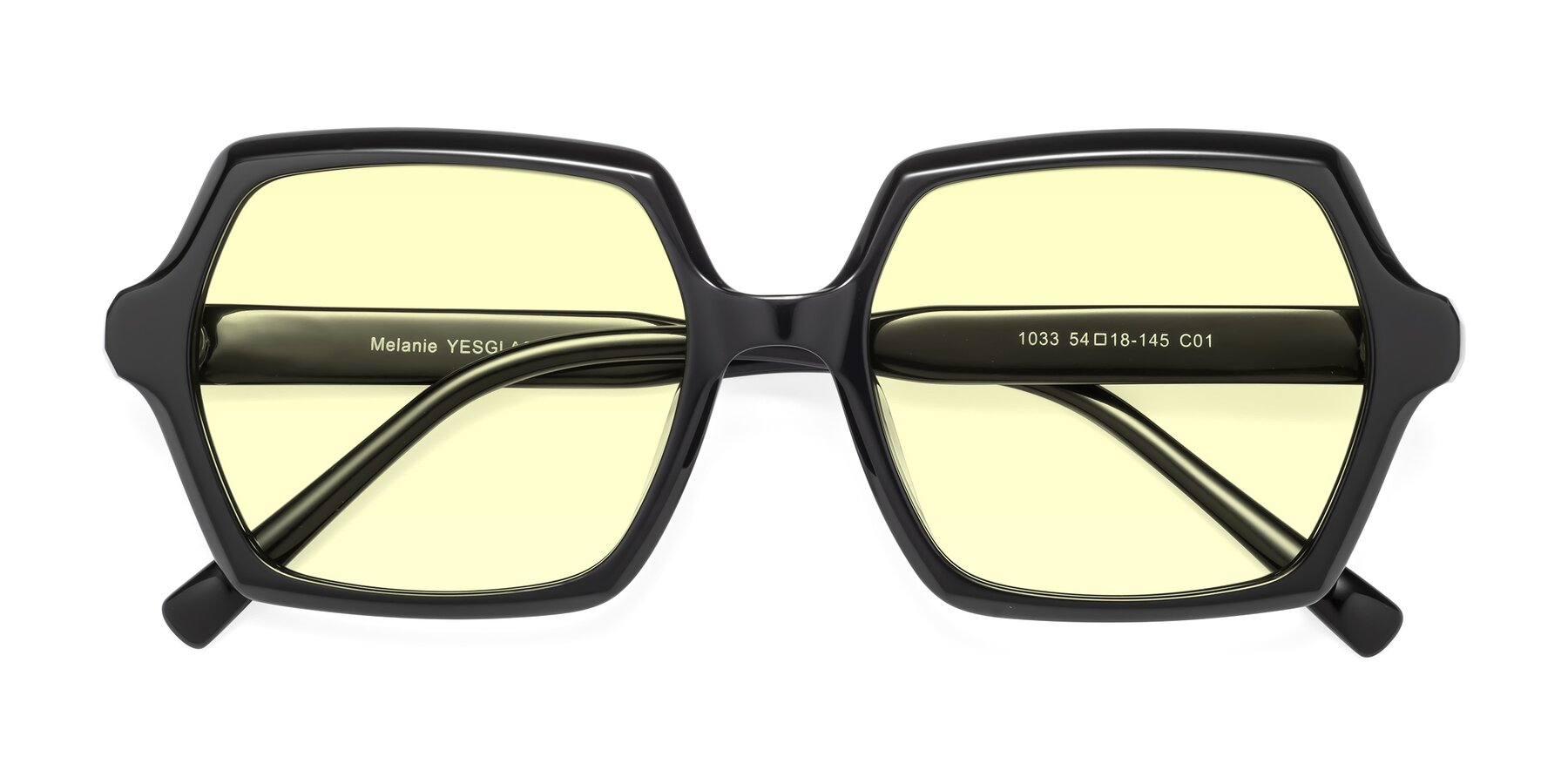 Folded Front of Melanie in Black with Light Yellow Tinted Lenses