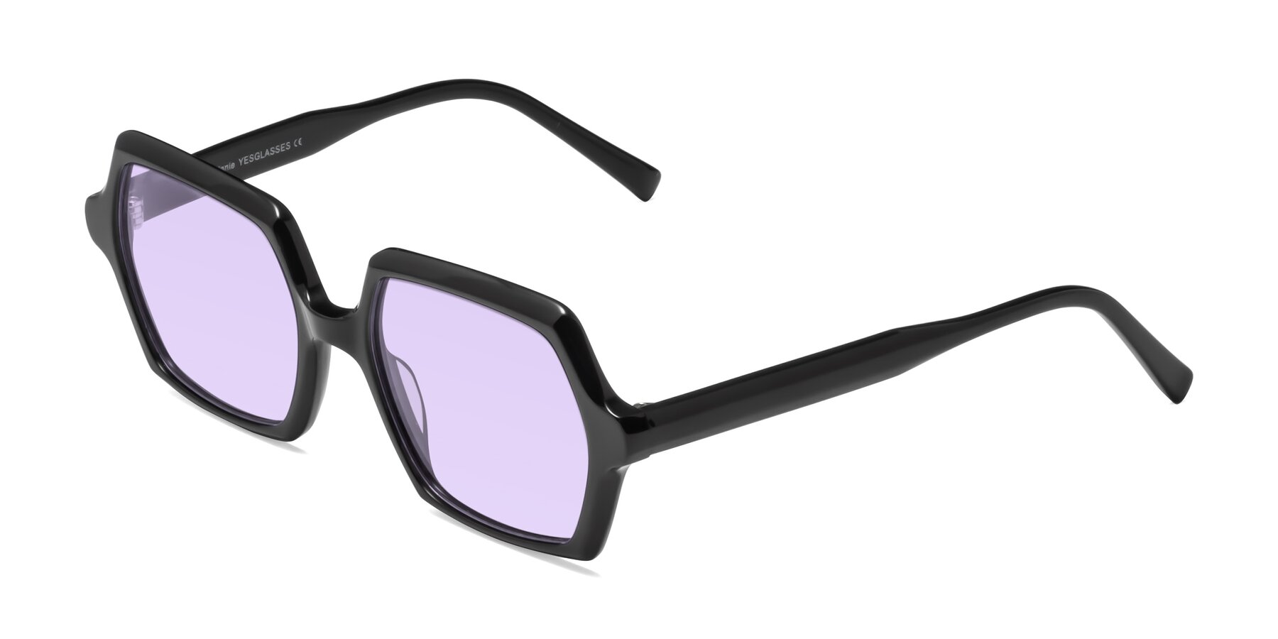 Angle of Melanie in Black with Light Purple Tinted Lenses