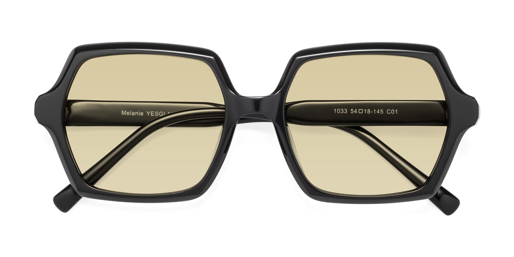 Folded Front of Melanie in Black with Light Champagne Tinted Lenses