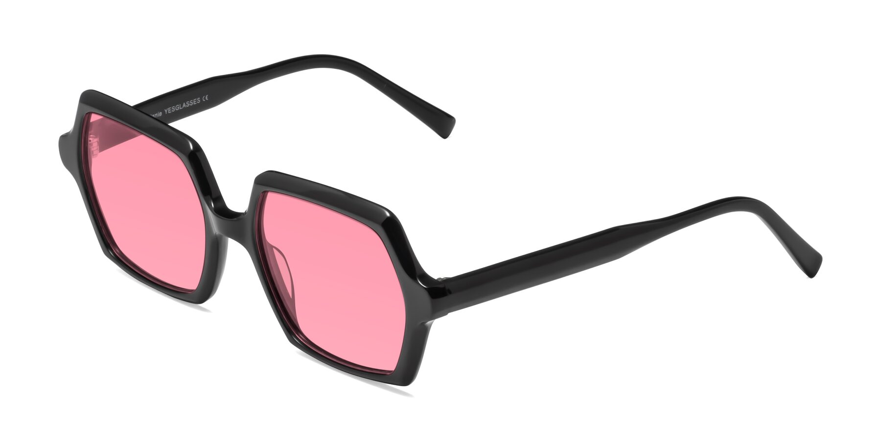 Angle of Melanie in Black with Pink Tinted Lenses