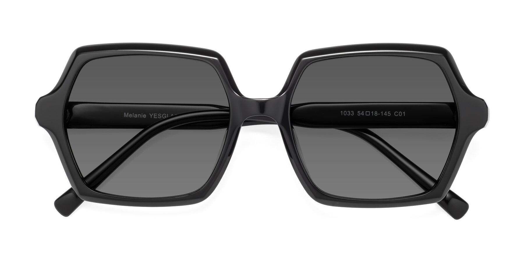 Folded Front of Melanie in Black with Medium Gray Tinted Lenses