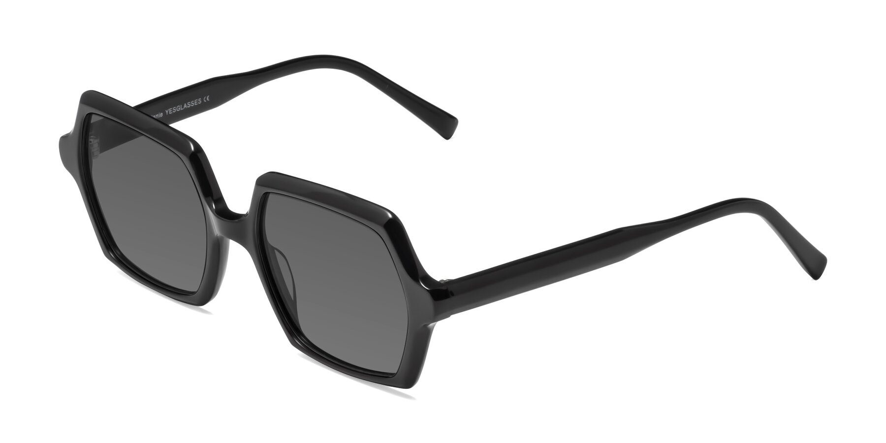 Angle of Melanie in Black with Medium Gray Tinted Lenses