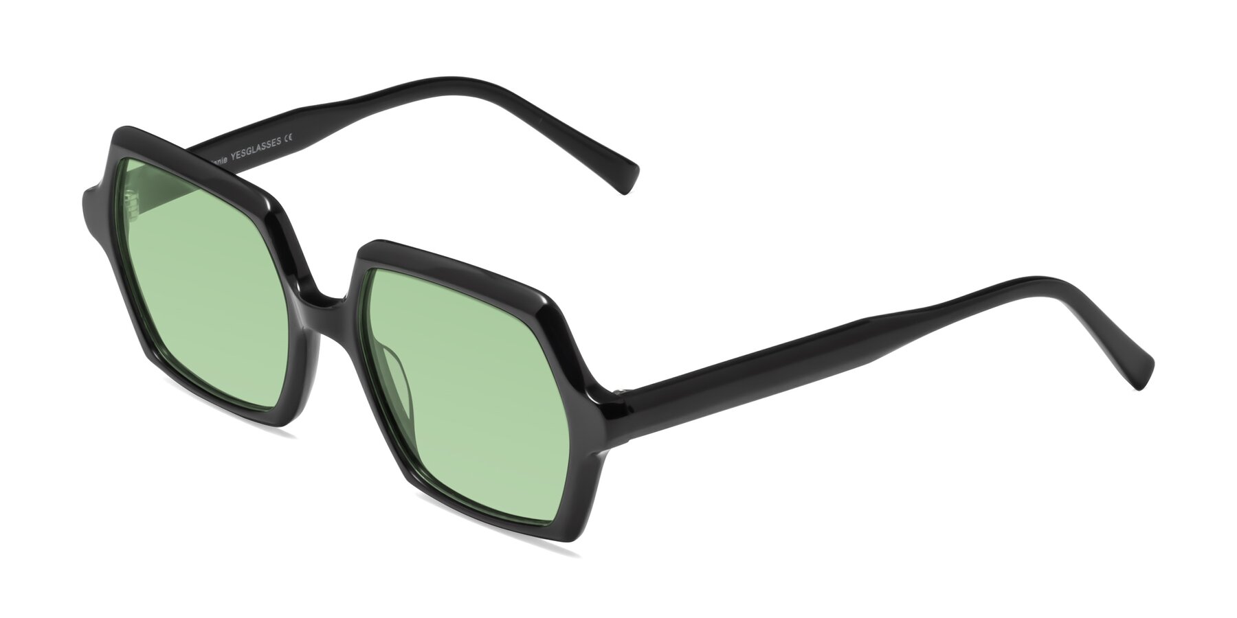 Angle of Melanie in Black with Medium Green Tinted Lenses