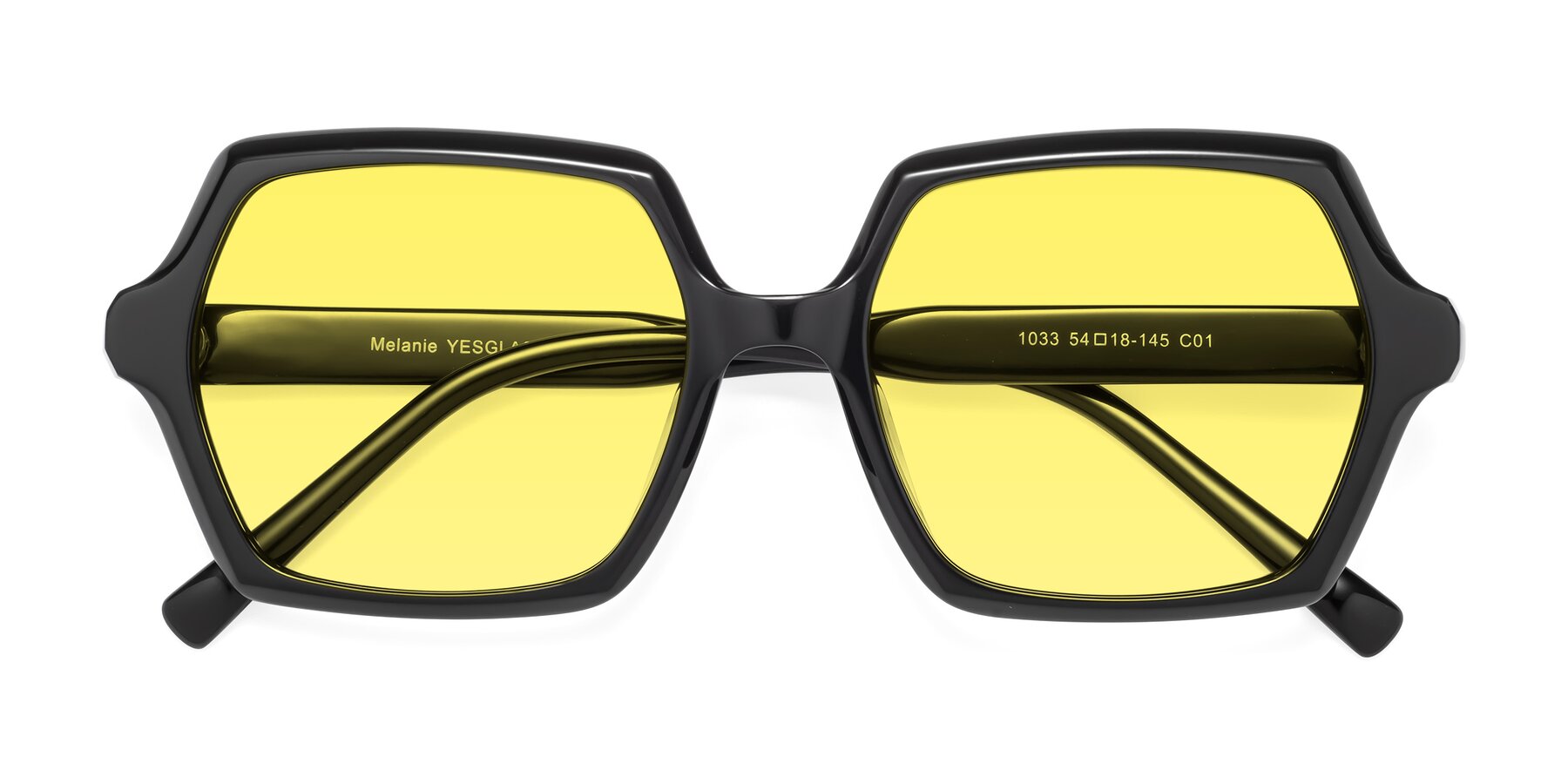 Folded Front of Melanie in Black with Medium Yellow Tinted Lenses