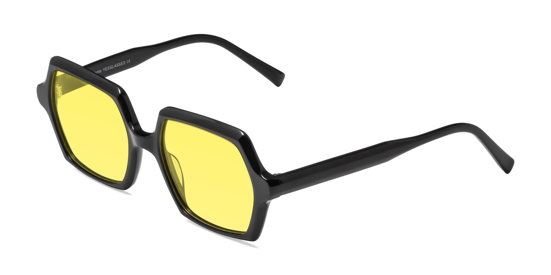 Angle of Melanie in Black with Medium Yellow Tinted Lenses