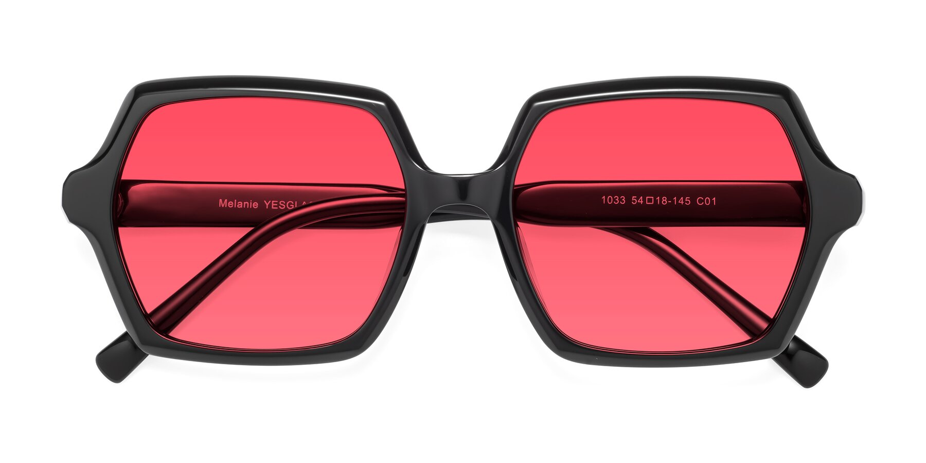 Folded Front of Melanie in Black with Red Tinted Lenses