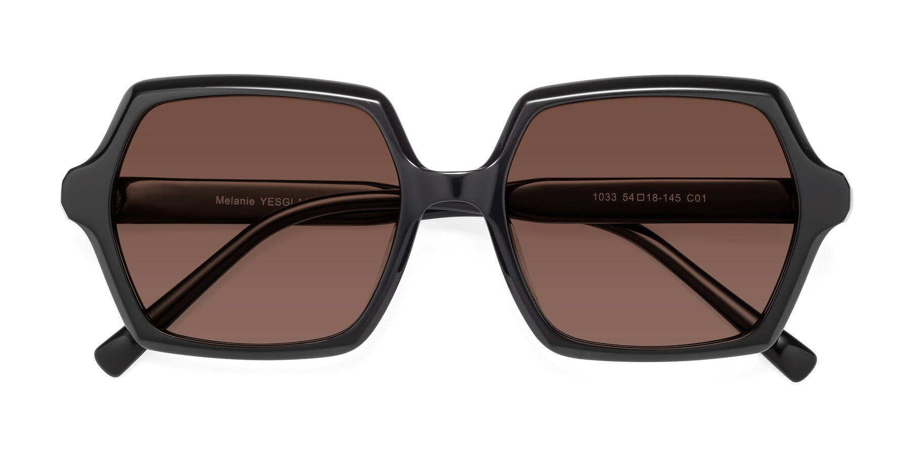 Folded Front of Melanie in Black with Brown Tinted Lenses
