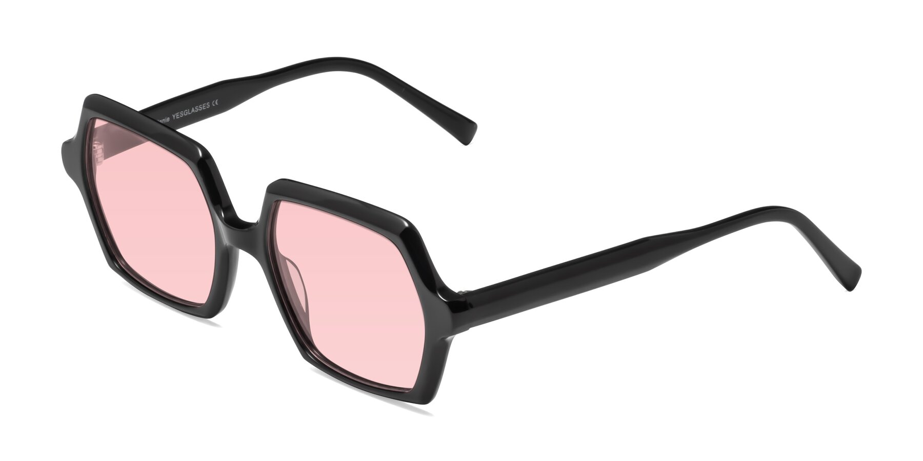 Angle of Melanie in Black with Light Garnet Tinted Lenses