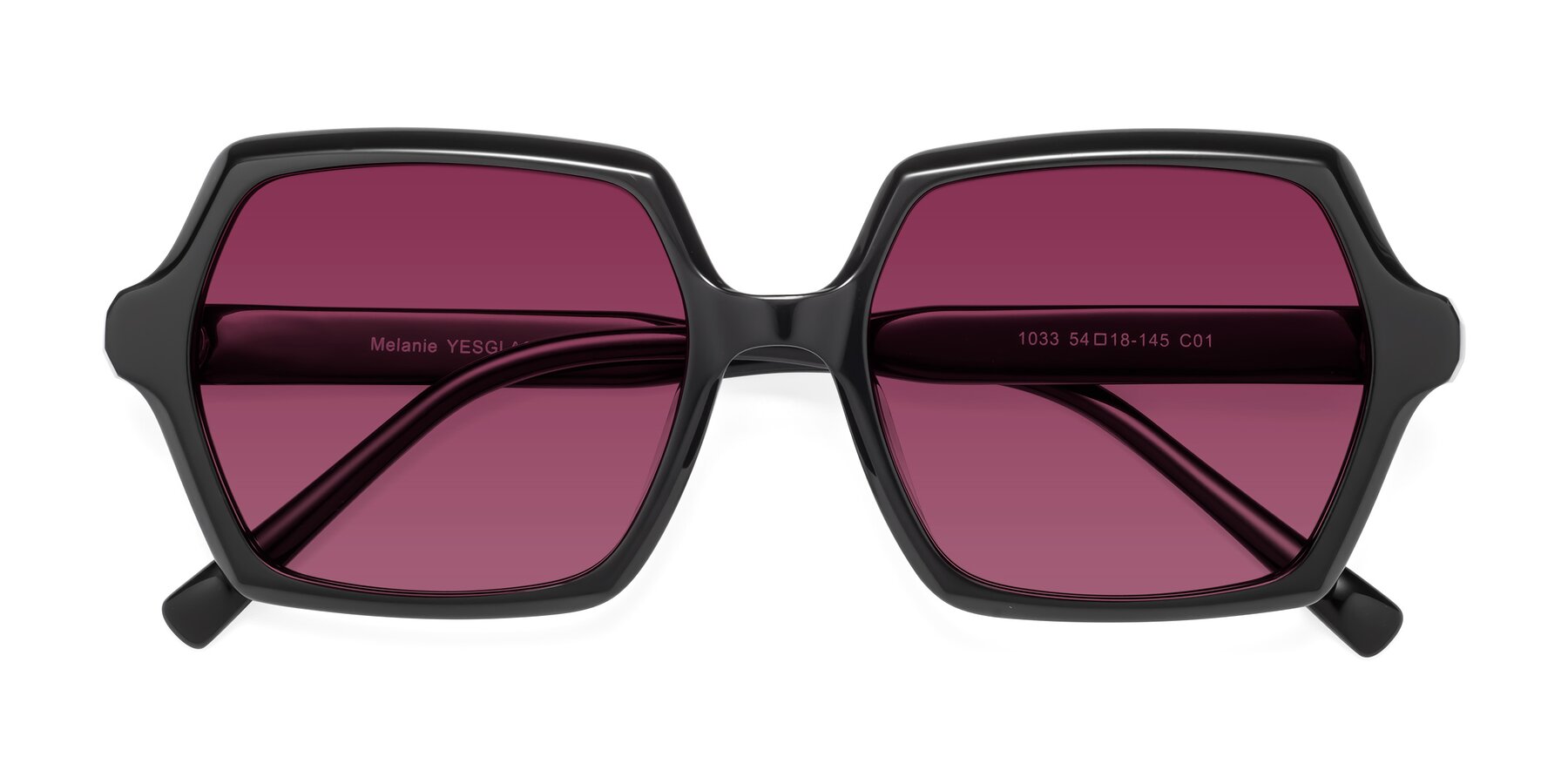 Folded Front of Melanie in Black with Wine Tinted Lenses