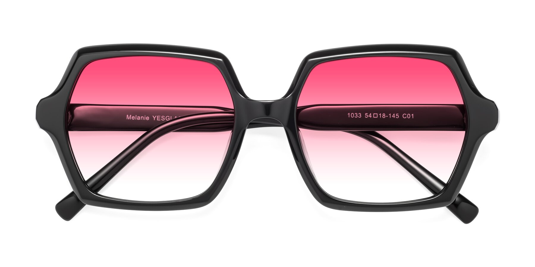 Folded Front of Melanie in Black with Pink Gradient Lenses