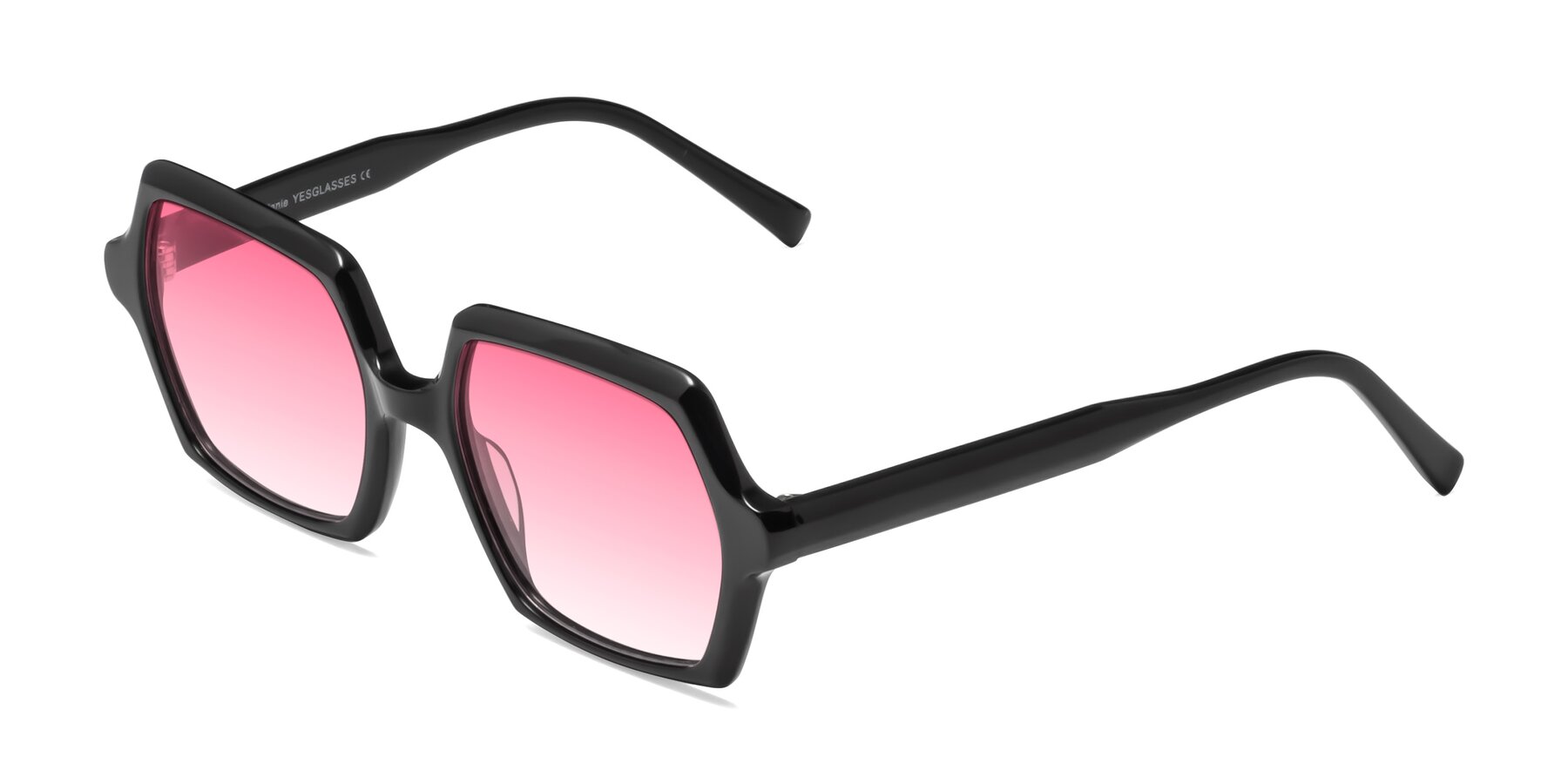 Angle of Melanie in Black with Pink Gradient Lenses