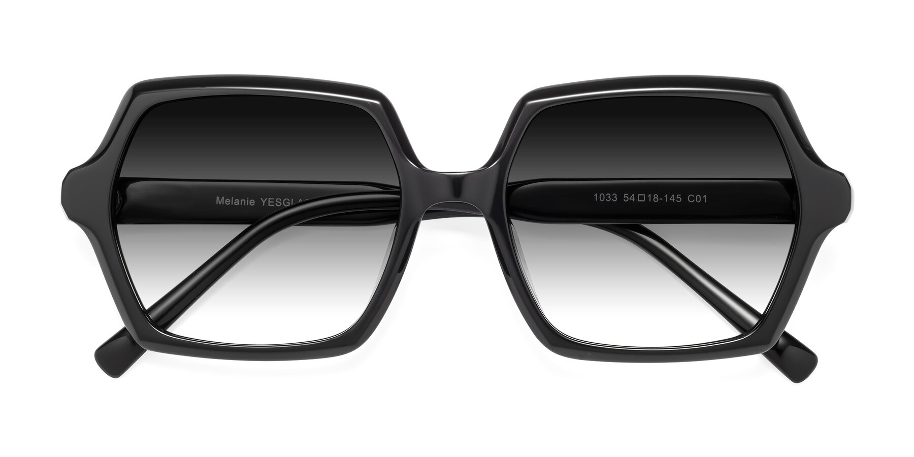Folded Front of Melanie in Black with Gray Gradient Lenses